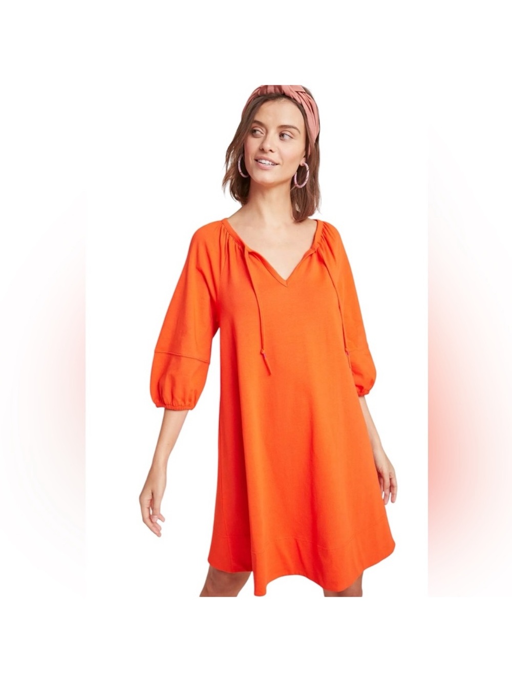Anthropologie Bold Orange Tie-Front V-Neck Swing Dress